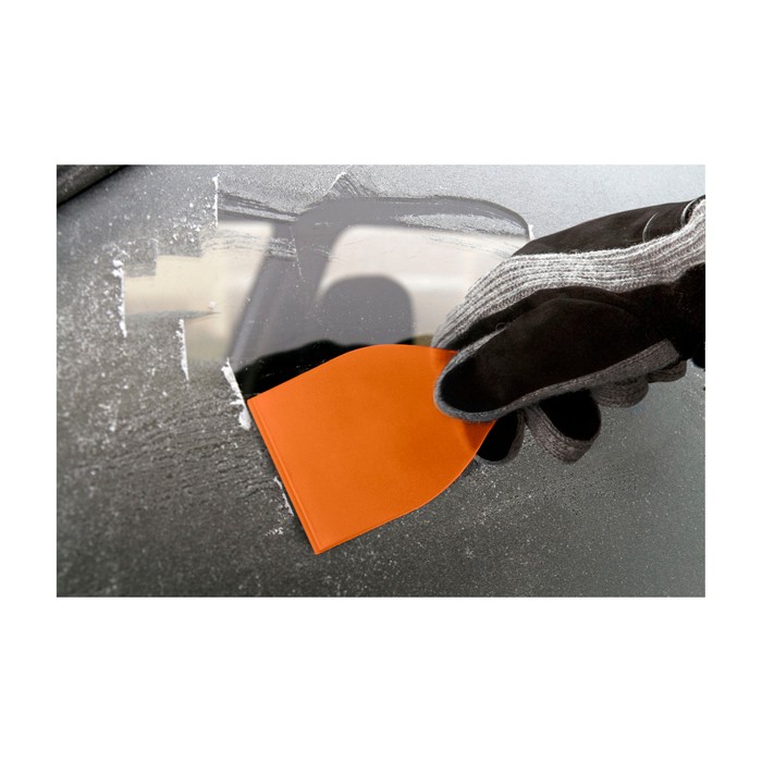 Raspador de hielo grande de plástico reciclado con mango color naranja segunda vista