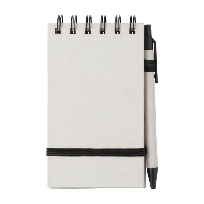 Bloc de notas anillado en parte superior con bolígrafo tinta azul A6 color blanco/negro primera vista Bloc de notas anillado en parte superior con bolígrafo tinta azul A6 color blanco/negro primera vista