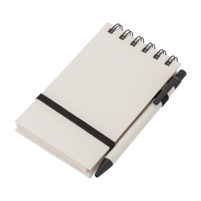 Bloc de notas anillado en parte superior con bolígrafo tinta azul A6 color blanco/negro séptima vista Bloc de notas anillado en parte superior con bolígrafo tinta azul A6 color blanco/negro séptima vista