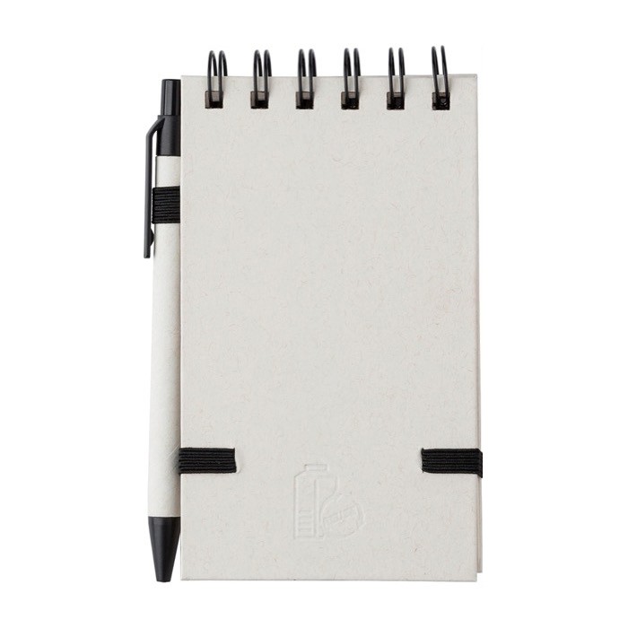 Bloc de notas anillado en parte superior con bolígrafo tinta azul A6 color blanco/negro octava vista Bloc de notas anillado en parte superior con bolígrafo tinta azul A6 color blanco/negro octava vista