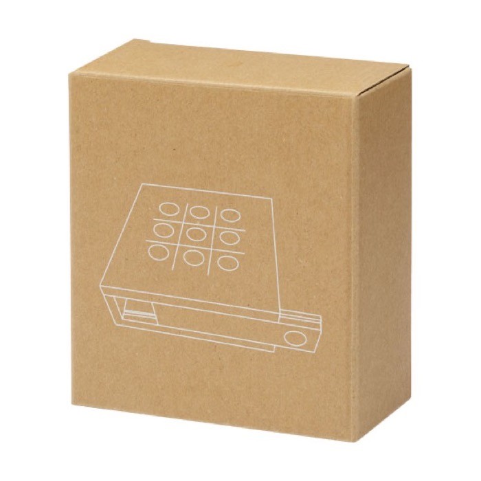 Juego de tres en raya de madera de pino con hueco para las fichas color natural segunda vista con caja Juego de tres en raya de madera de pino con hueco para las fichas color natural segunda vista con caja