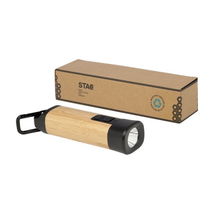 Linterna de bambú y plástico reciclado con mosquetón y 3 tipos luz color natural segunda vista Linterna de bambú y plástico reciclado con mosquetón y 3 tipos luz color natural segunda vista