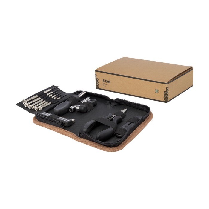 Juego de 24 herramientas de acero y plástico en estuche de corcho color natural tercera vista Juego de 24 herramientas de acero y plástico en estuche de corcho color natural tercera vista