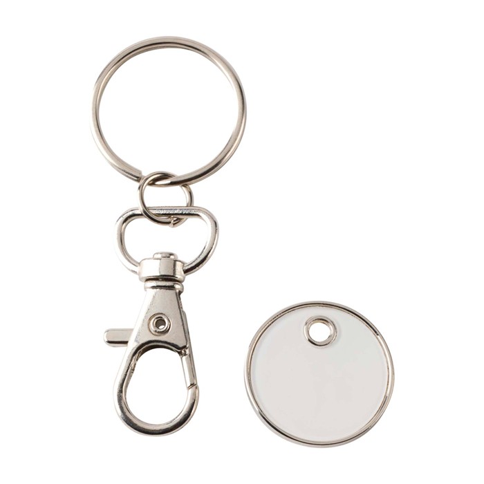 Llavero metálico con moneda para carro en distintos colores color blanco tercera vista Llavero metálico con moneda para carro en distintos colores color blanco tercera vista