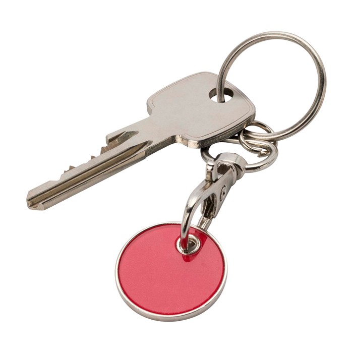 Llavero metálico con moneda para carro en distintos colores color rojo segunda vista Llavero metálico con moneda para carro en distintos colores color rojo segunda vista