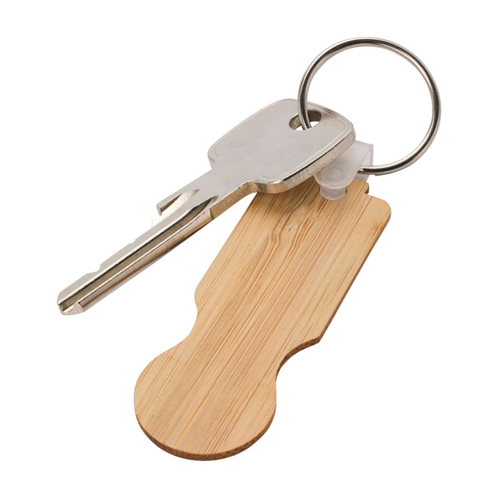 Llavero de bambú con moneda para carro con estilo compacto color natural segunda vista