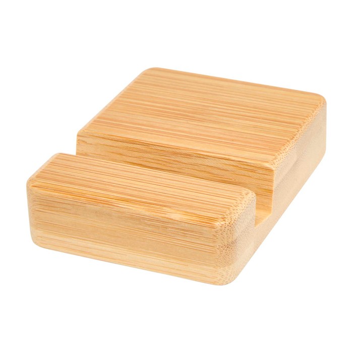 Soporte de bambú para teléfono con ángulo de visión ergonómico color madera segunda vista Soporte de bambú para teléfono con ángulo de visión ergonómico color madera segunda vista