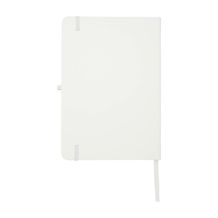 Libreta de papel reciclado con tapa dura A5 hojas a rayas color blanco segunda vista trasera