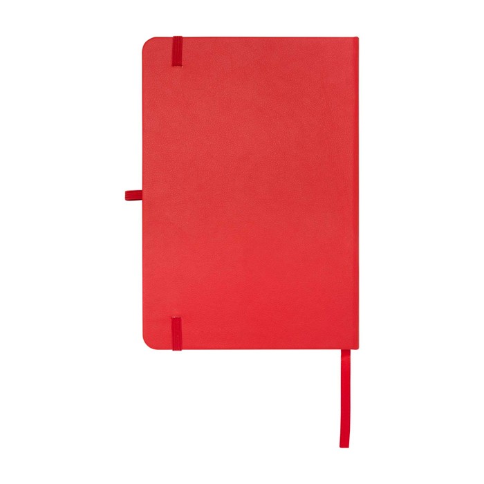Libreta de papel reciclado con tapa dura A5 hojas a rayas color rojo segunda vista trasera