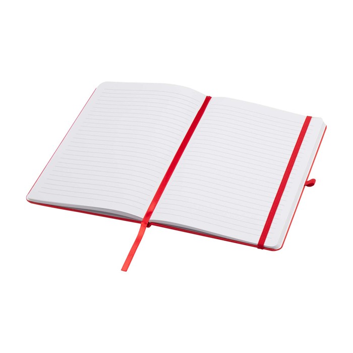 Libreta de papel reciclado con tapa dura A5 hojas a rayas color rojo segunda vista