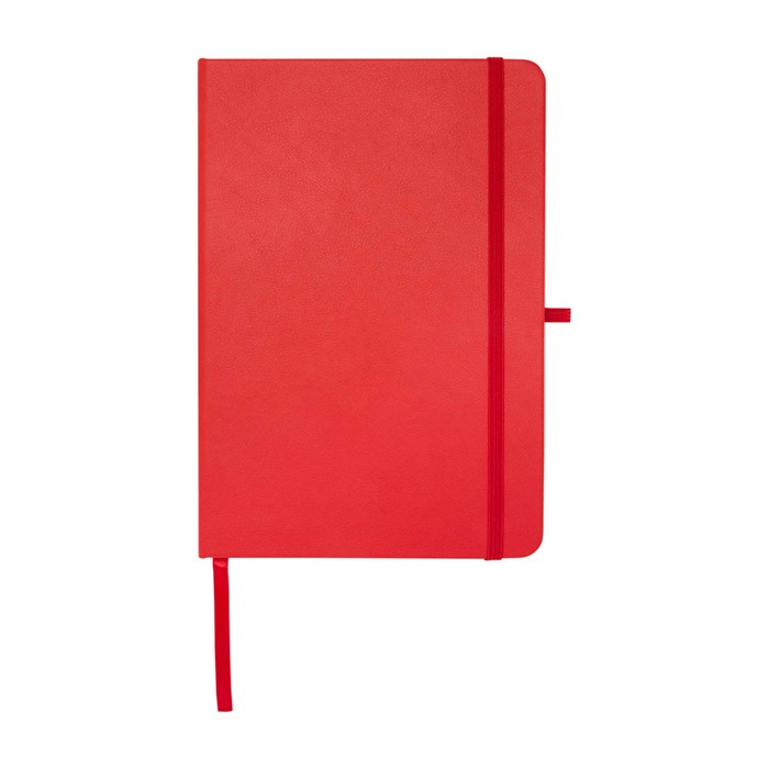 Libreta de papel reciclado con tapa dura A5 hojas a rayas color rojo segunda vista frontal