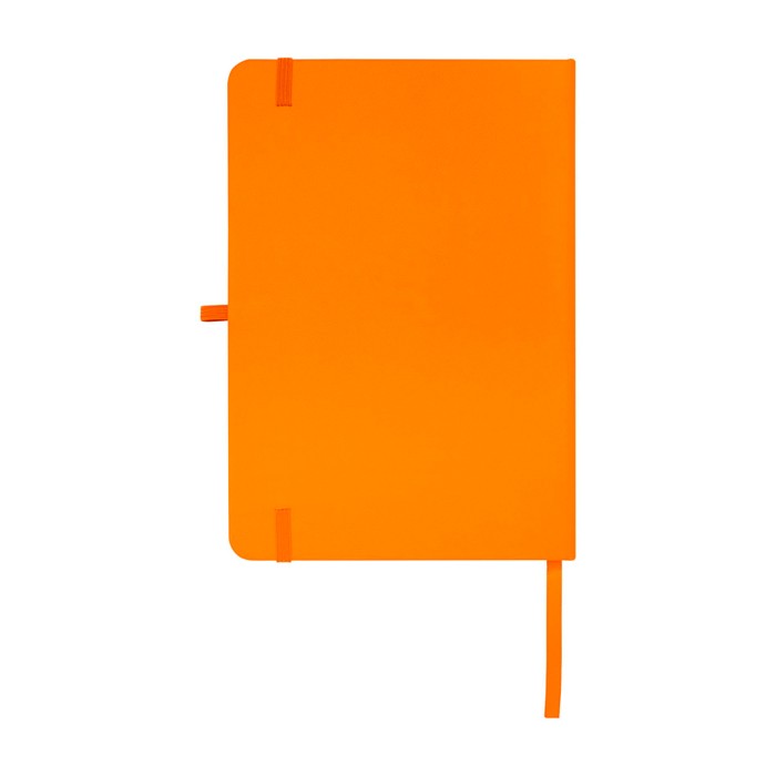Libreta de papel reciclado con tapa dura A5 hojas a rayas color naranja segunda vista trasera