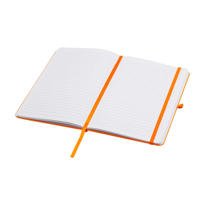Libreta de papel reciclado con tapa dura A5 hojas a rayas color naranja segunda vista