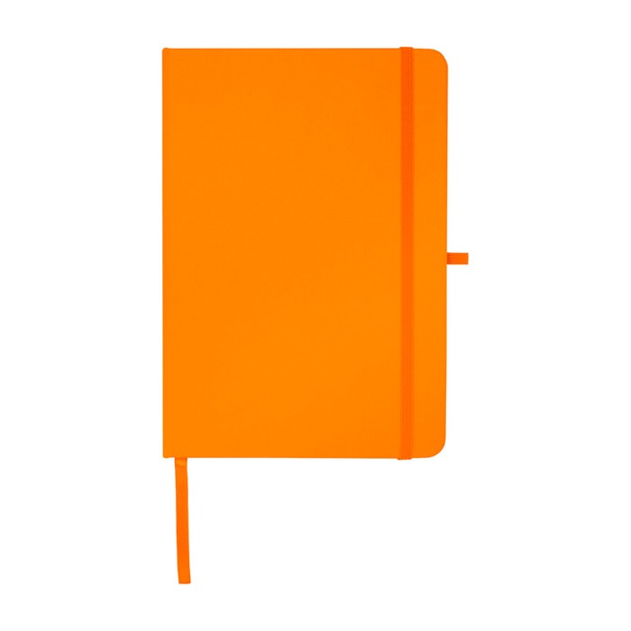 Libreta de papel reciclado con tapa dura A5 hojas a rayas color naranja segunda vista frontal