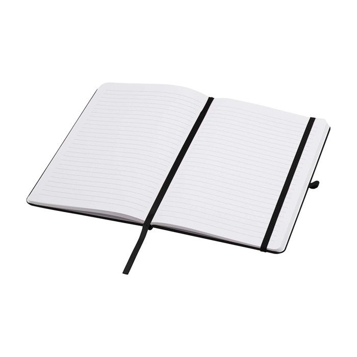 Libreta de papel reciclado con tapa dura A5 hojas a rayas color negro segunda vista