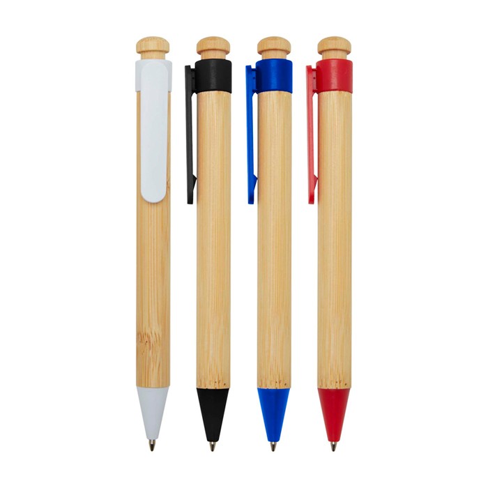 Bolígrafo de bambú y plástico reciclado con clip tinta negra color blanco segunda vista varios colores Bolígrafo de bambú y plástico reciclado con clip tinta negra color blanco segunda vista varios colores