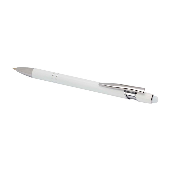 Bolígrafo de aluminio reciclado con acabado plateado tinta negra color blanco segunda vista