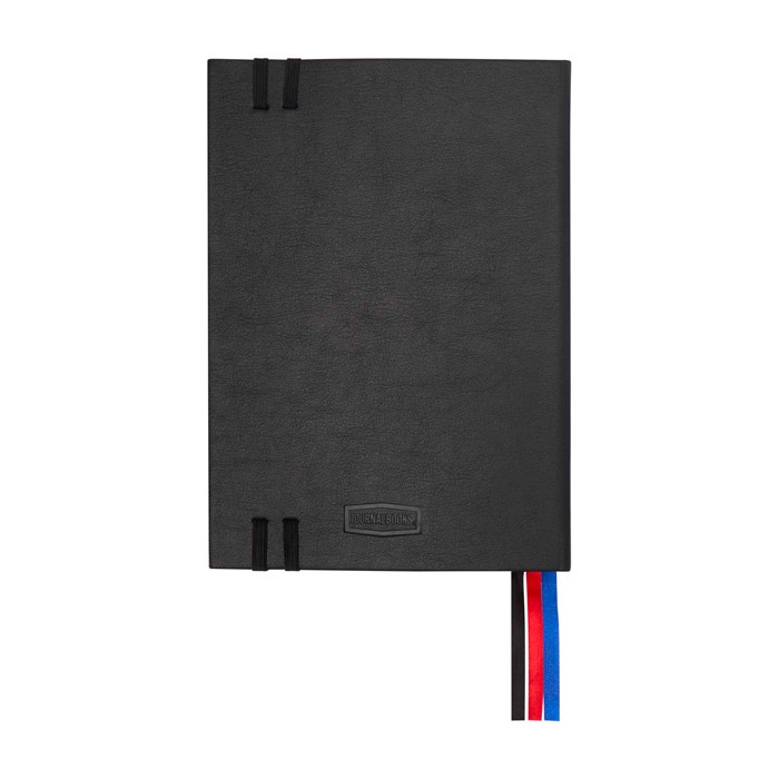 Cuaderno de tapa dura de plástico reciclado con agenda diaria A5 color negro segunda vista trasera