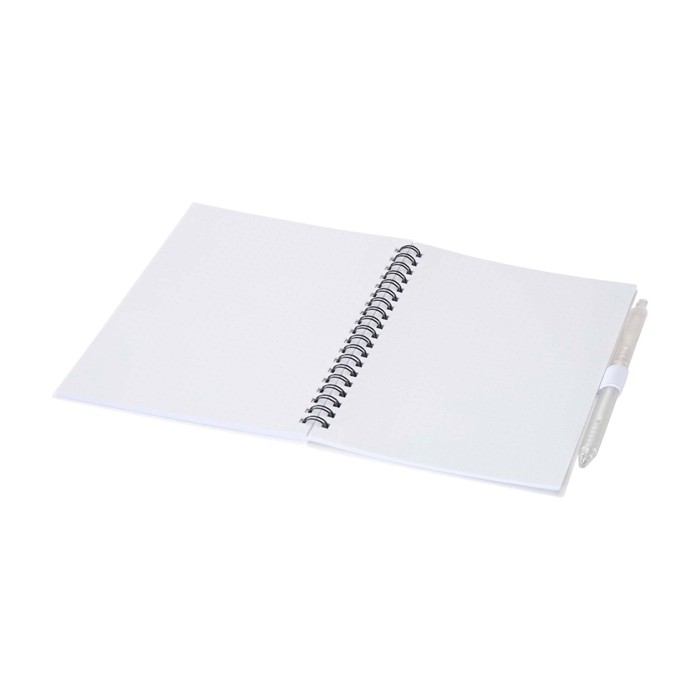 Libreta de plástico reciclado con bolígrafo con soporte tinta azul color blanco segunda vista Libreta de plástico reciclado con bolígrafo con soporte tinta azul color blanco segunda vista