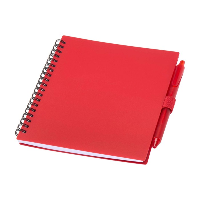 Libreta de plástico reciclado con bolígrafo con soporte tinta azul color rojo Libreta de plástico reciclado con bolígrafo con soporte tinta azul color rojo
