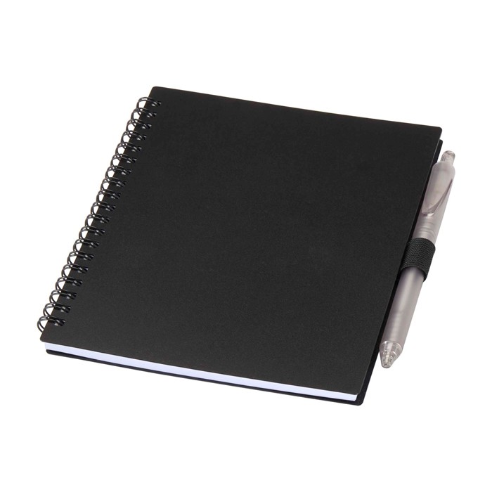 Libreta de plástico reciclado con bolígrafo con soporte tinta azul color negro Libreta de plástico reciclado con bolígrafo con soporte tinta azul color negro