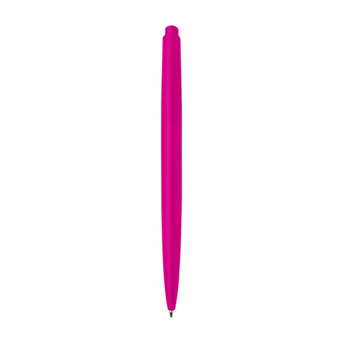 Bolígrafo de plástico reciclado con diseño minimalista tinta negra color fucsia segunda vista trasera