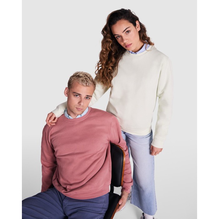 Jersey de algodón y poliéster con puños canalé 280 g/m2 Roly Direct Clasica color blanco tercera vista de uso