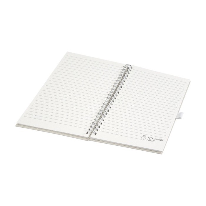 Libreta fabricada con cartones reciclados color blanco roto segunda vista