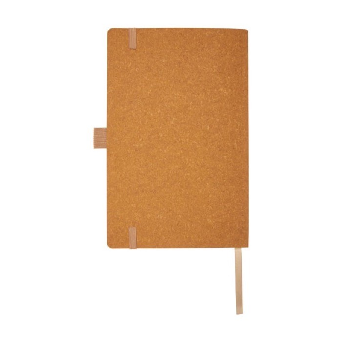 Libreta de cuero reciclado con portabolígrafo A5 hojas a rayas color natural segunda vista trasera