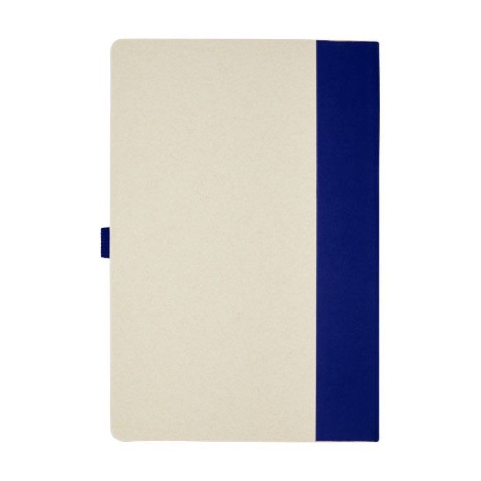 Set de libreta y bolígrafo de cartón reciclado A5 hojas a rayas color azul marino segunda vista trasera