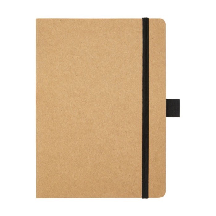 Libreta de papel reciclado con portabolígrafo A5 hojas a rayas color negro segunda vista frontal Libreta de papel reciclado con portabolígrafo A5 hojas a rayas color negro segunda vista frontal