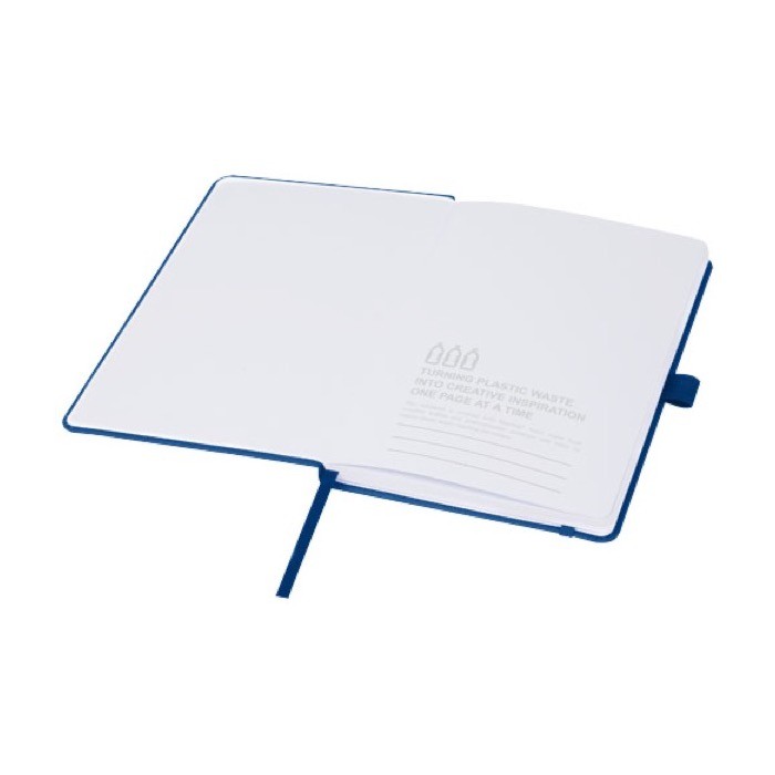 Libreta de plástico reciclado del océano A5 hojas a rayas color azul marino tercera vista Libreta de plástico reciclado del océano A5 hojas a rayas color azul marino tercera vista
