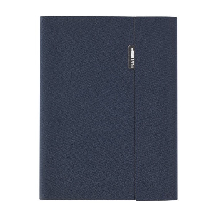 Portafolios de poliéster reciclado con portatajetas y soporte móvil color azul marino segunda vista frontal Portafolios de poliéster reciclado con portatajetas y soporte móvil color azul marino segunda vista frontal