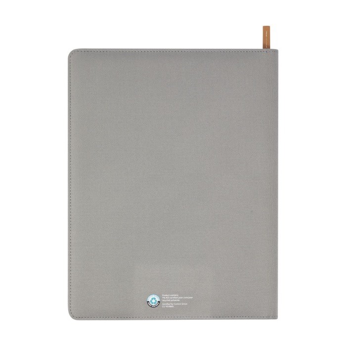 Portafolios de material reciclado con cierre de cremallera completo color gris segunda vista trasera