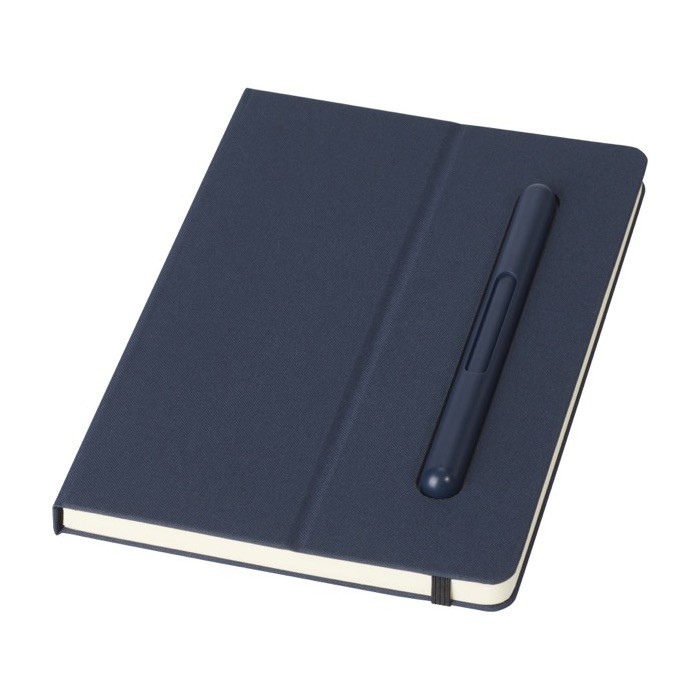 Libreta ecológica con bolígrafo incorporado hojas a rayas color azul marino Libreta ecológica con bolígrafo incorporado hojas a rayas color azul marino