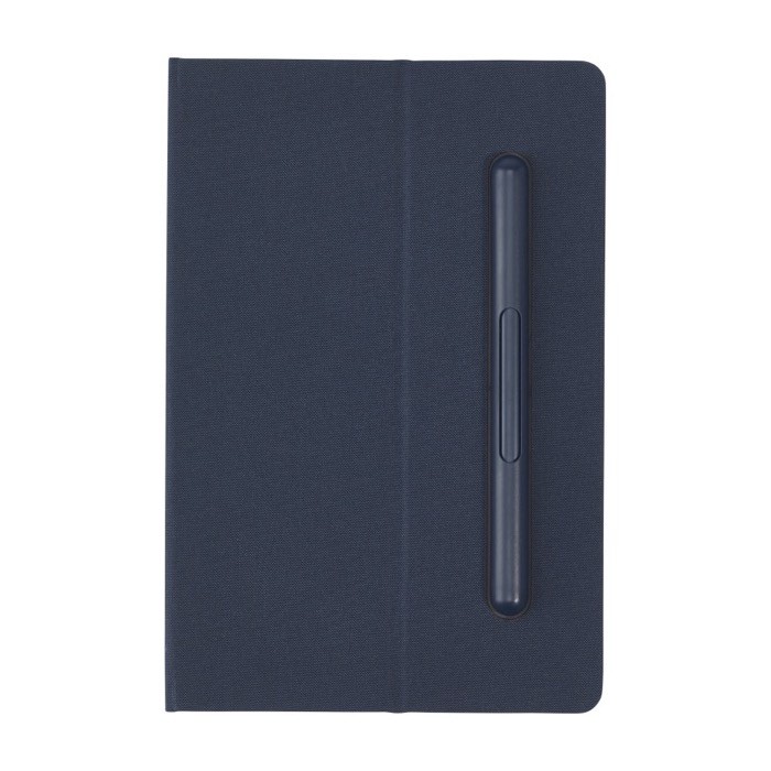 Libreta ecológica con bolígrafo incorporado hojas a rayas color azul marino segunda vista frontal Libreta ecológica con bolígrafo incorporado hojas a rayas color azul marino segunda vista frontal
