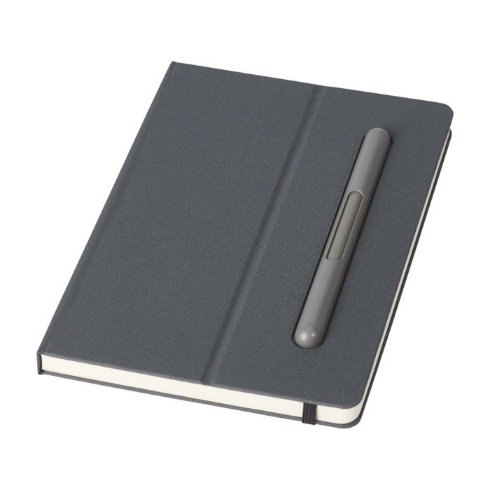 Libreta ecológica con bolígrafo incorporado hojas a rayas color gris Libreta ecológica con bolígrafo incorporado hojas a rayas color gris