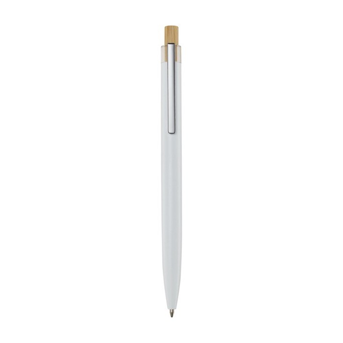 Bolígrafo de aluminio y bambú con detalle transparente tinta negra color blanco Bolígrafo de aluminio y bambú con detalle transparente tinta negra color blanco