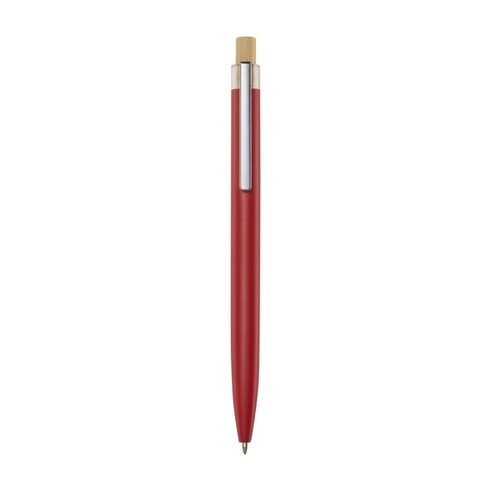 Bolígrafo de aluminio y bambú con detalle transparente tinta negra color rojo Bolígrafo de aluminio y bambú con detalle transparente tinta negra color rojo