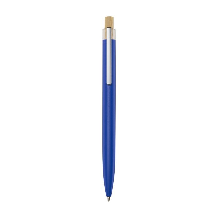 Bolígrafo de aluminio y bambú con detalle transparente tinta negra color azul Bolígrafo de aluminio y bambú con detalle transparente tinta negra color azul