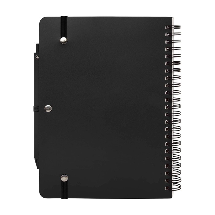 Cuaderno de tapa dura de plástico reciclado A5 hojas a rayas color negro segunda vista trasera Cuaderno de tapa dura de plástico reciclado A5 hojas a rayas color negro segunda vista trasera