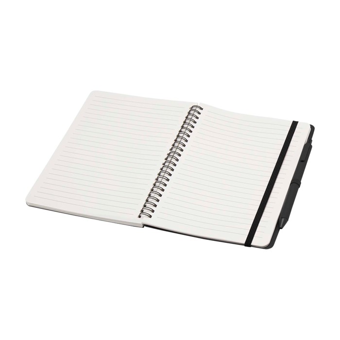 Cuaderno de tapa dura de plástico reciclado A5 hojas a rayas color negro segunda vista Cuaderno de tapa dura de plástico reciclado A5 hojas a rayas color negro segunda vista