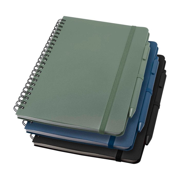 Cuaderno de tapa dura de plástico reciclado A5 hojas a rayas color negro segunda vista varios colores Cuaderno de tapa dura de plástico reciclado A5 hojas a rayas color negro segunda vista varios colores