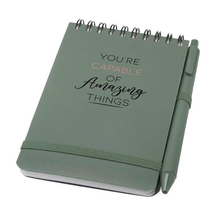 Libreta de tapa oceánica de plástico reciclado A6 hojas a rayas color verde pastel vista impresión tampografía Libreta de tapa oceánica de plástico reciclado A6 hojas a rayas color verde pastel vista impresión tampografía