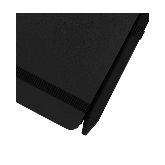 Libreta de tapa oceánica de plástico reciclado A6 hojas a rayas color negro vista detalle 1 Libreta de tapa oceánica de plástico reciclado A6 hojas a rayas color negro vista detalle 1