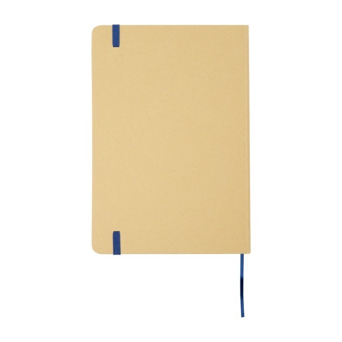 Libreta de tapa de cartón reciclado con elástico A5 hojas a rayas color azul marino segunda vista trasera Libreta de tapa de cartón reciclado con elástico A5 hojas a rayas color azul marino segunda vista trasera