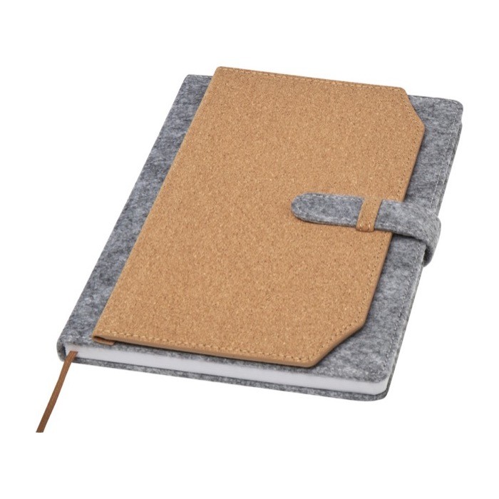 Libreta de fieltro y corcho reciclado con bolsillos A5 hojas a rayas color natural Libreta de fieltro y corcho reciclado con bolsillos A5 hojas a rayas color natural