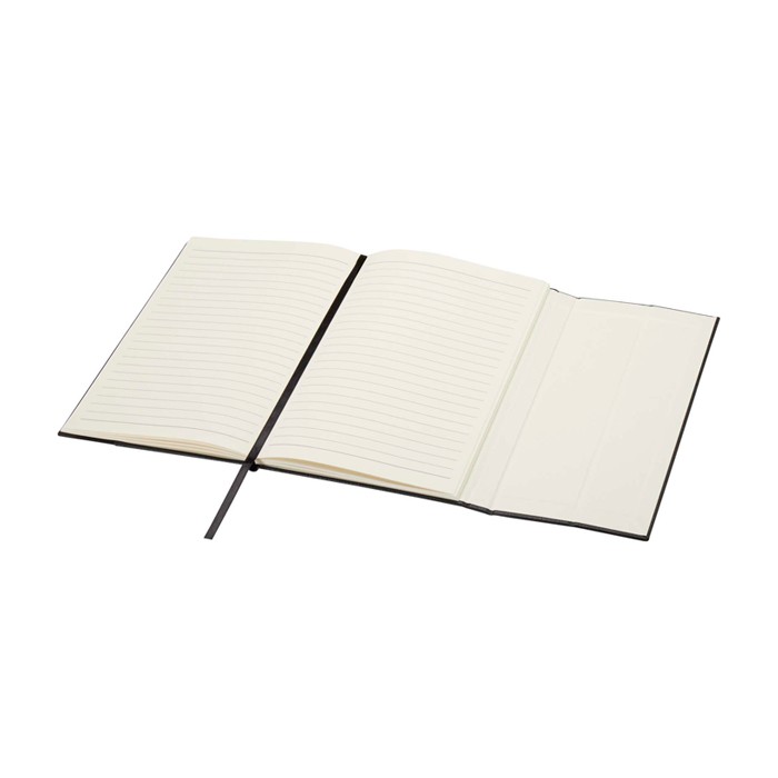 Libreta de tapa dura de plástico reciclado A5 hojas a rayas color negro tercera vista