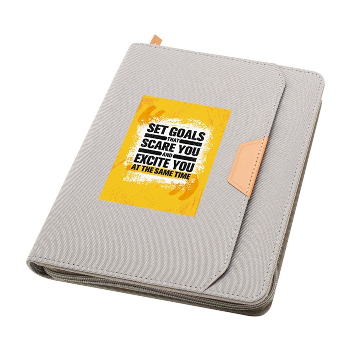 Portafolio de plástico reciclado redondeado A5 hojas a rayas color gris