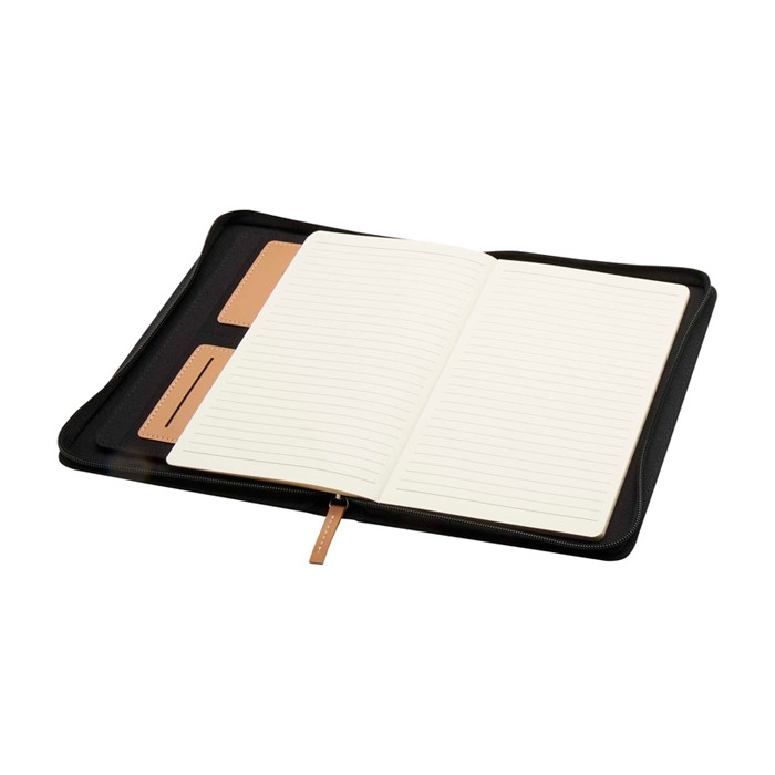 Portafolio de plástico reciclado redondeado A5 hojas a rayas color negro segunda vista